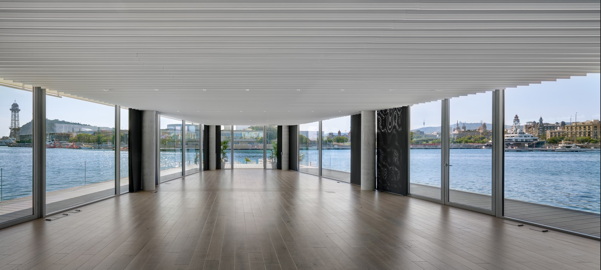 Glass-walled hall facing the harbour